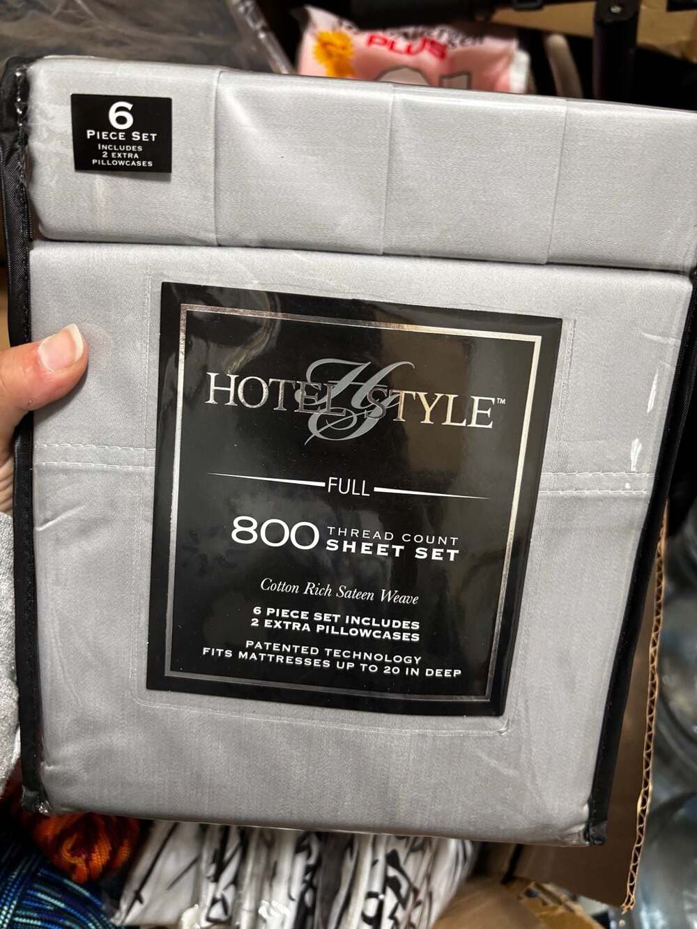 800 Thread Count Cotton Rich Sateen Weave 6 Piece Sheet Set, Full, Silver
